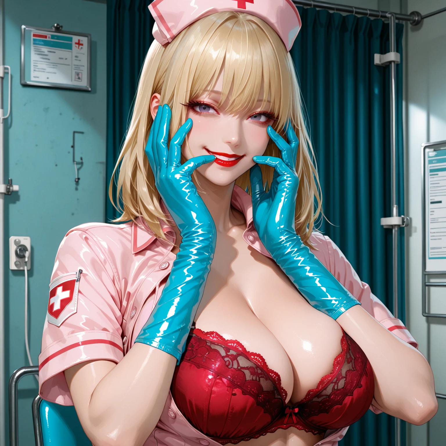 (RAW photo:1.2), ((photorealistic:1.4),(masterpiece:1.3),(best quality:1.4),ultra high res,(detailed facial features),(detailed body features),HDR,8k resolution, 1 girl, blushing face, detail blonde hair, 8k, ultra high details, perfect nose, cinematic lighting, perfect body, 1 man lie on the bed , cock, sweat body, spread legs, nsfw, 1 man, open mouth, big nipples, large breast, vaginal penetration, penis, vaginal penetration, semen, sperm, cum in pussy, , nurse uniform, hospital bedroom background, nurse hat, open mouth, (detailed vaginal features), (detailed nipples features),