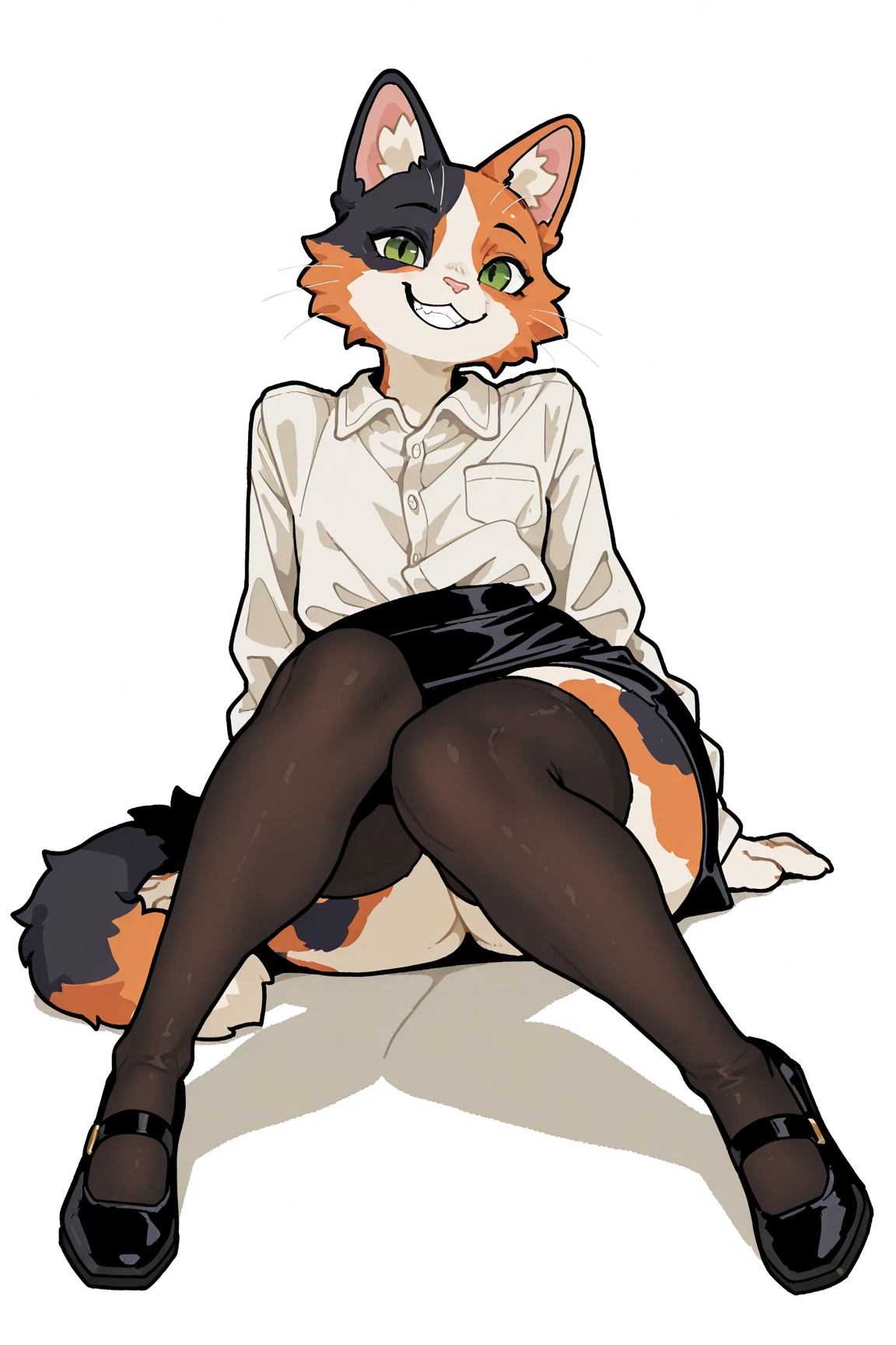 score_9, score_8_up, score_7_up, score_6_up, score_5_up, score_4_up, rating_safe, source_furry, a female anthro fluffy, 1girl, solo, female, furry, anthro, fluffy tail, small breasts, tiger, striped fur, yellow eyes, anthro, a tiger girl in black high stockings and white glasses next to a classroom blackboard, 1girl, chalkboard, thighhighs, skirt, clothes lift, solo, glasses, underwear, skirt lift, panties, furry, furry female, white panties, black thighhighs, lifted by self, black skirt, looking at viewer, shirt, classroom, white shirt, round eyewear