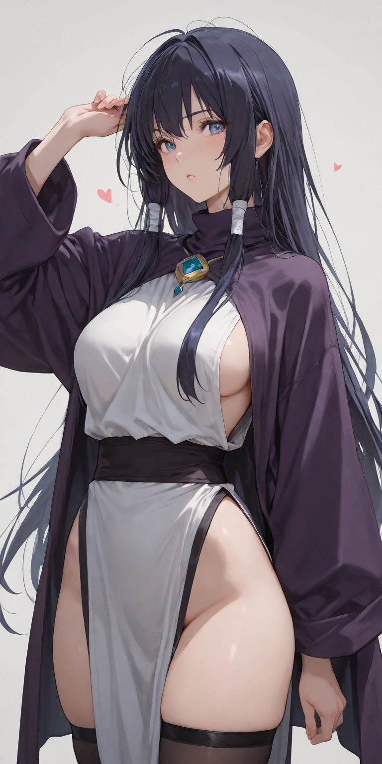 adult girl, Long black hair, Fox ears, blue eyes, black kimono, briefs, open breasts, Smile, tooth, Masterpiece, hiquality