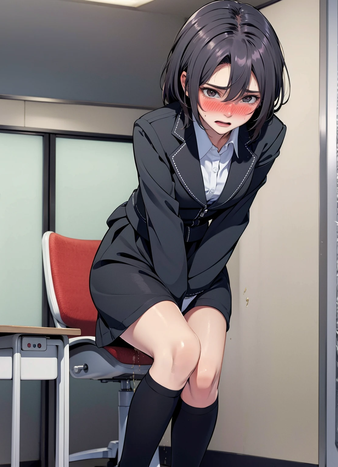 Tabletop, Highest quality, 8k, office lady、Navy Recruit Suit、Tight mini skirt、Award-winning portraits, alone, Digital single-lens reflex camera, Looking at the audience, Thin arms, whole body、Put your fingers in your pantieasturbation、Ahegao、Professional Lighting ,{Sitting in front of the station},((Lace panties、Garter Straps、garter belt、Garter Stockings))