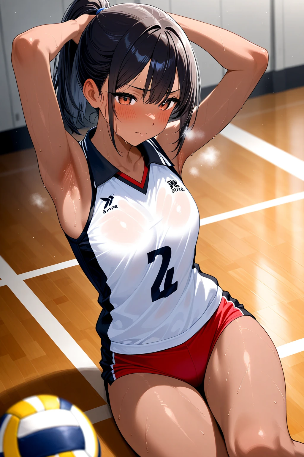 unity 8k wallpaper, Anatomically correct, (((masterpiece))), (((highest quality))), (((Super detailed))), (((High resolution))), ((The ultimate cuteness)), Perfect hands, Perfect Fingers, (((Excellent anatomy))), Beautiful face in every detail, Shining brown eyes,Shiny brown hair, (((fix))), (Slightly chubby) (Curvy), Small breasts, ((Thick thighs)), (((alone))), ((Captivating smile)), (((blush))), break,(((Sitting on a perfectly spherical volleyball))), break, I got so hot playing that I took my uniform off.,I took off my pants too, (((Completely naked ))),Open your legs in an M shape,(((Pussy close up Penis insertion in pussy, With pussy juice soaked in, (Elbow pads), (((Sweat))), (((covered in Sweat))), ((Take a deep breath)), On the volleyball court, indoor, Lighting, View Viewer, whole body, (Voice of the Heart)