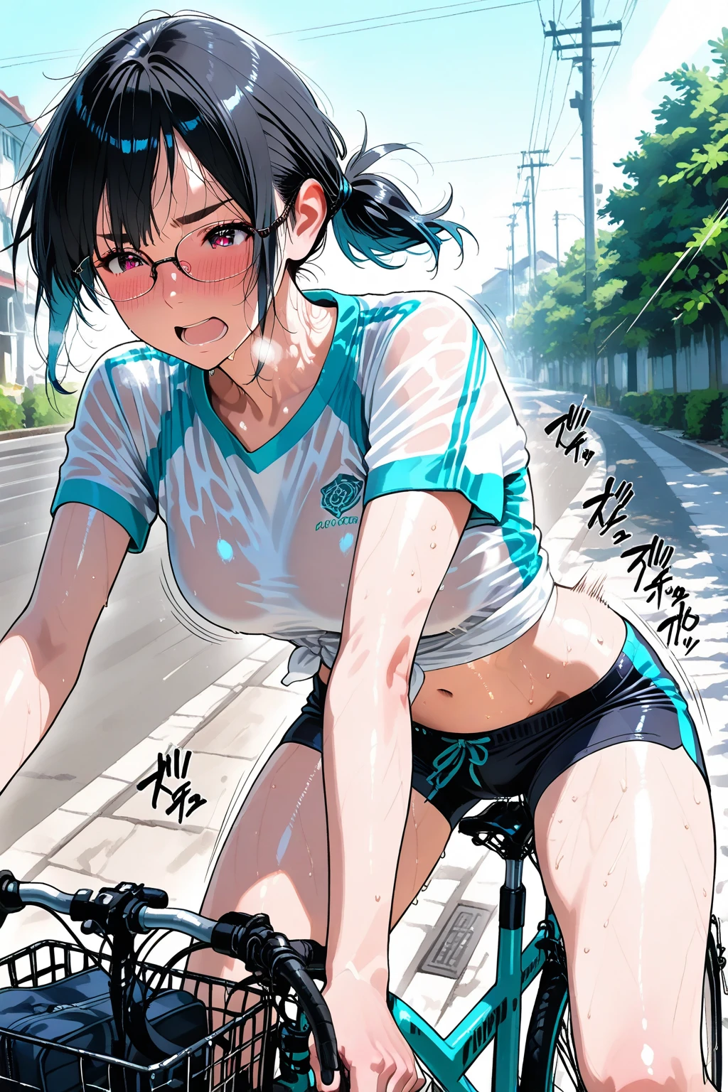 highest quality、High resolution、detailed background、beautiful and detailed face、beautiful and smooth skin、skin texture、professional lighting、Cute Beautiful Girl、A cute character who wears a sailor suit. Cute Ponytail、 No sleeve、knee high socks、pleated mini skirt、Riding a road bike through the mountains、
Road bikes can ride smoothly on slopes and mountain roads, so they are perfect for scenery in mountainous areaountain with nice view々You can enjoy the beauty of nature such as valleys and valleys.。smiling, (close up:1.3), (???????:1.6), nipples