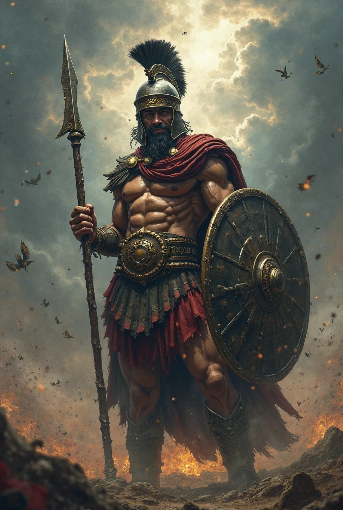 Ares warrior holding axe fire