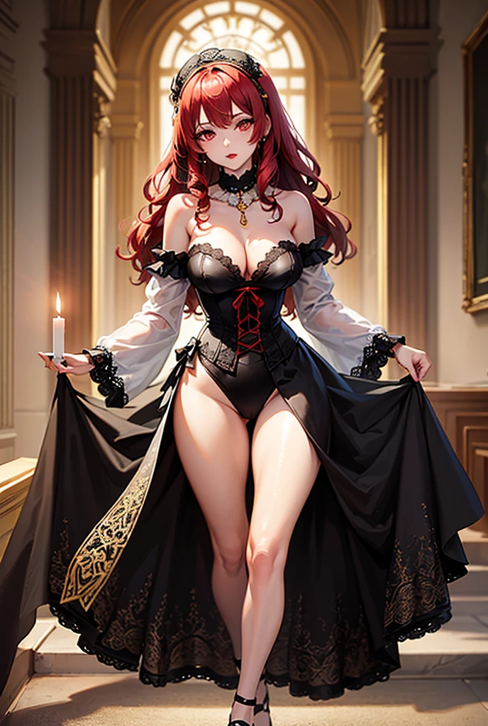 (masterpiece, highest quality, super detailed, best shadow), (detailed background), (beautiful and detailed face), high contrast, ((cinematic light)), colorful, hyper detail, intricate details, Depth of bounds written, 1 girl, alone,red hair， (ara ara mature femdom look), whore whore slut, Requires expression, domineering, domineering, seductive, (perfect beautiful face), from below, sitting