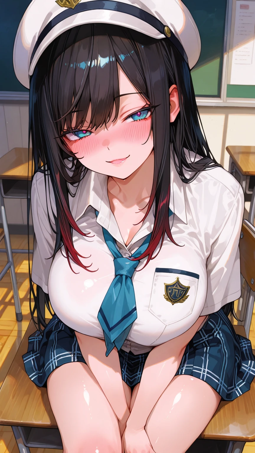 tsukino mito,Long Black Hair,Hair Clip、blush、The whole body is visible、Huge breasts、paizuri、paizuri over clothes、slim:1.5、One girl, tsukino mito, Long Hair, Black Hair, blazer, Black jacket, Hair Clip, hair ornaments, White knee socks, bangs, Braiding, Pleated skirt, Pink ribbon, , Long sleeve, Collared shirt, White shirt, blue eyes, Checked skirt, Black Skirt、male、My huge penis、Half-closed eyes