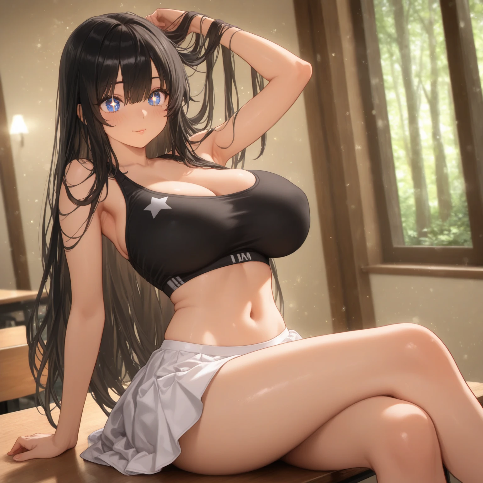 nsfw,((masterpiece, 最high quality, 超high quality, high quality, Very detailed,16K, Colorful, Complex, Perfect Anatomy, Shiny skin, Cowboy Shot, Ray Tracing,Light hits the front of the body)),Two happy naked girls sitting in a row on chairs, (All panty shots,Take a full body photo、Obscene pubic hair、大きくSpread your legsいる、Spread your legs、Raising his leg、skirtリフトしてパンティを見せている、Angle from directly below、Detailed white lace panties are visible)、Have fun and laugh、topless、Showing her breasts,Nipples,Areola, Vans Sneakers,skirt、White sneakers, Black Hair, detached houses, Flowers,Happy girl with round face, Big eyes, Long eyelashes, Full-body display、