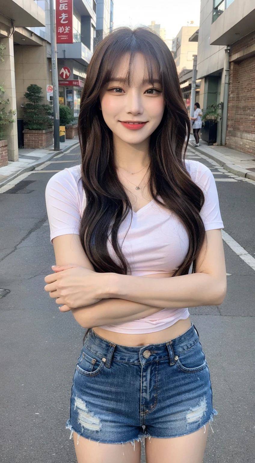 (1 Korean star with royal sister style), ((Best quality, 8K, 巨作: 1.3)), focal point: 1.2, Perfect body proportions: 1.4, (Make a smile), (Sunset: 1.3), Watery eyes, Highly Detailed Face and Skin Textur, Fine eyes, Double eyelids, Whitens the skin, (long whitr hair, Air bangs: 1.3), (Round face inches: 1.5), (Dress stockings 1.4), (Sketch 1:2,) (Now on the playground,baiyun,suns,The scenery is exceptionally beautiful),(Character scenery 1:3)