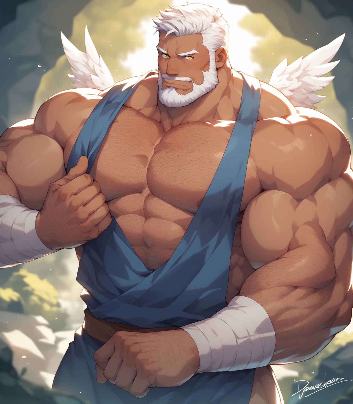 ((((((1man,solo,male)))))) ((FULL BODY POSE)) (((WEAR FUNDOSHI)))) ((GIGACHAD, MASSIVE MUSCULAR BODY)) ((( HUGE MUSCLE, OLD MAN, PECTORAL, HUGE ARMS, BIG THIGH, SEXY POSE))) (((WEAR FUNDOSHI))) | FLOATING IN THE WATER WITH STARS (SPARKLE) (FLOWER) BACKGROUND IS BLUE SKY ((PARADISE)) | big CHEST, FULL BODY, smile, portrait of zodiac, extremely detailed ((pixiv arts)), high detailed official artwork, [ tarot card ]!!!!!, detailed anime art, zodiac anime, beautiful celestial mage, full body | (dynamic angle:1.1), outline, ((thick lineart)), cover, stylish, official art, (details:1.2), (fantasy), garden, (bloom:1.1), glow:0.2, shadow, nature, flower, splash water, crystal, snowflakes, particles, bokeh, anamorphic light (depth of field), sharp focus, (volumetric lighting), (bokeh:0.6), film grain:0.4, (soft lighting:1.1) | high-quality, ultra-detailed illustrations, ultra-high resolution, (high resolution,overwhelmingly pixel-perfect,luxurious illustration), (Ultra Quality, Masterpiece, Ethereal:1.4) photorealistic:.1.4, UHD (8k, RAW photo, best quality, masterpiece:1.2)