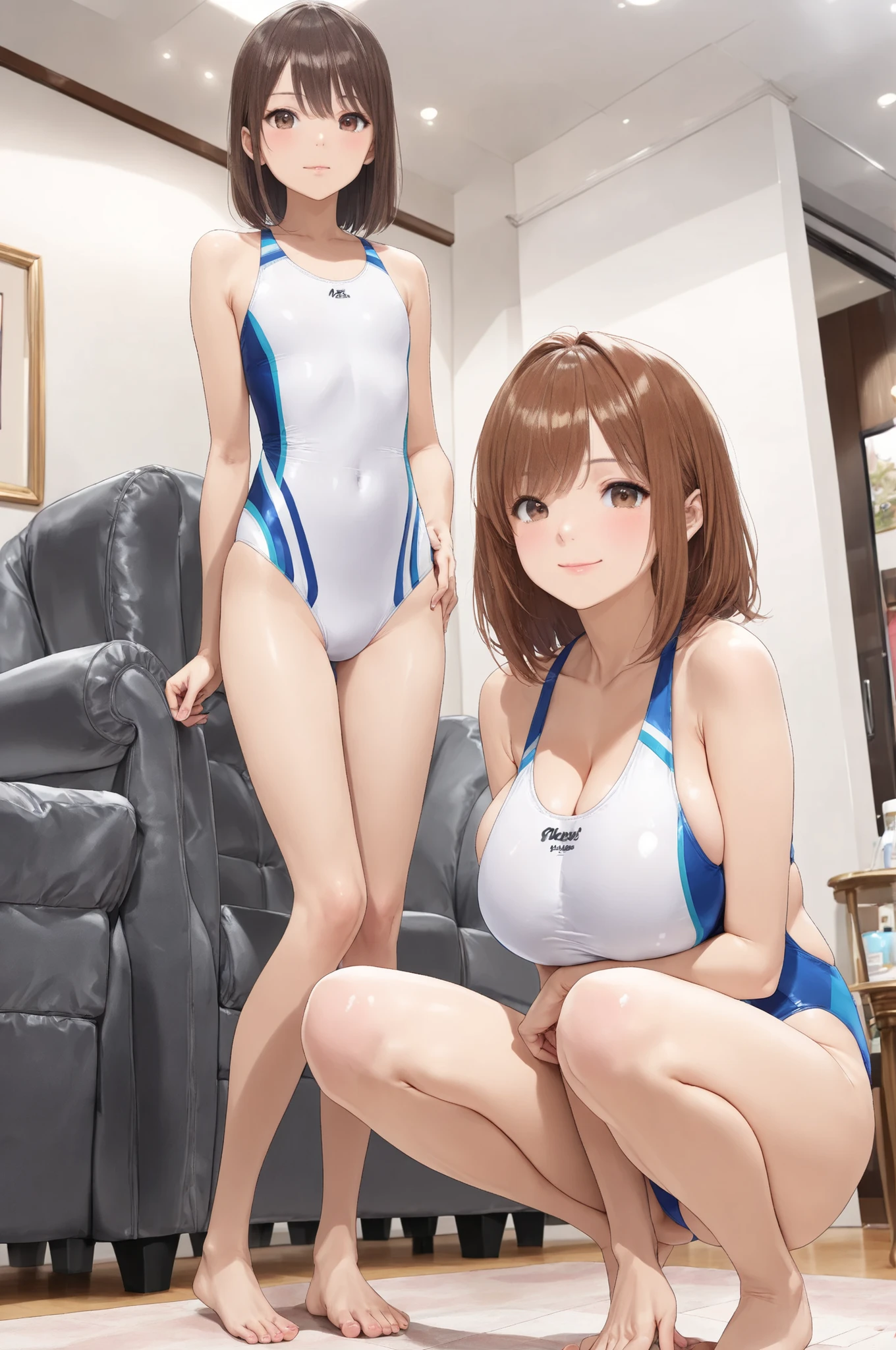 (Magazine Cover:1.2)、(Competitive swimwear catalog cover with lots of big letters),((From below:1.2))、(Show off your crotch)、Sexy pose with legs open、Squatting！、Adidas、Many sponsor logos、pretty 1girl, top-quality、The ultra -The high-definition、hight resolution、extremely details CG、8K Unit Wallpapers、17 age、Beautiful detailed eyes,( Colossal tits),Platinum Blonde Hair,Twin-tailed、biomechanical oppai,(((Vivid Color High Neck Competitive Swimsuit、One piece swimsuit with lines)))、Sleeveless、(a wet body:1.4)、(Shiny body,:1.6)、 blush, Sweat,be shy、(Ahegao:1.5)、((Stick out your tongue and drool))、red blush、full of shyness、