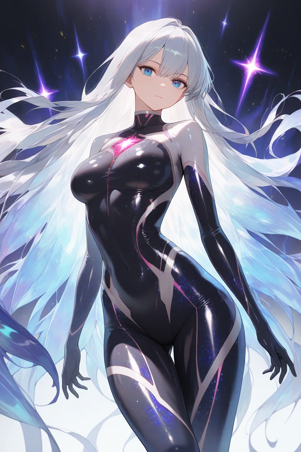 1 girl wearing colorful transparent pvc loose coat and shoe(((thin film interference))), whole body, perfect waist-hip ratio, prism, beautiful eyes, brilliance, jewelry, portrait, game original painting, anime character concept design, beautiful face, black background