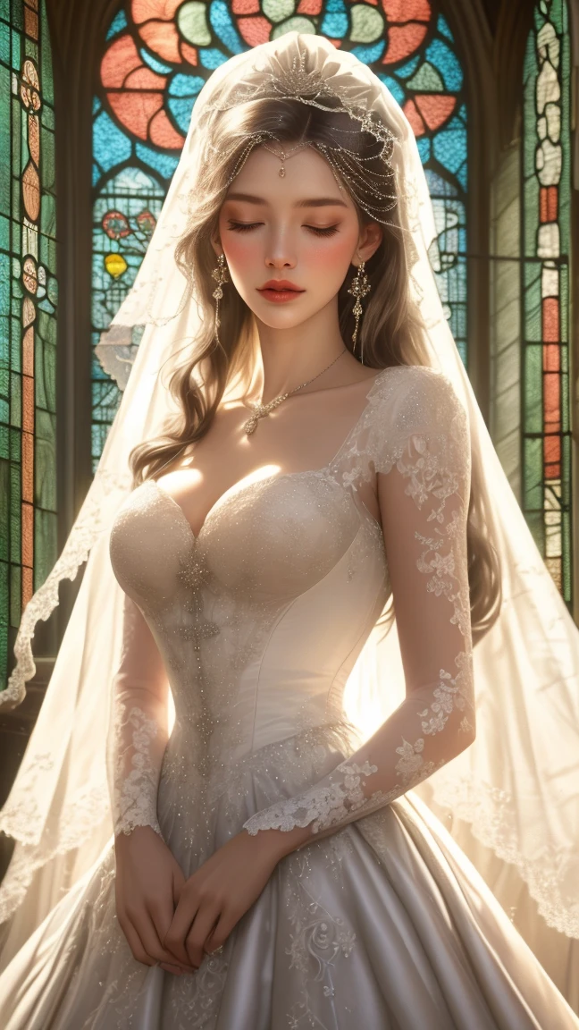 Mermaid Wedding Dresses, Long Puff Sleeve Sexy Lace Bride Dress, in a garden of full roses