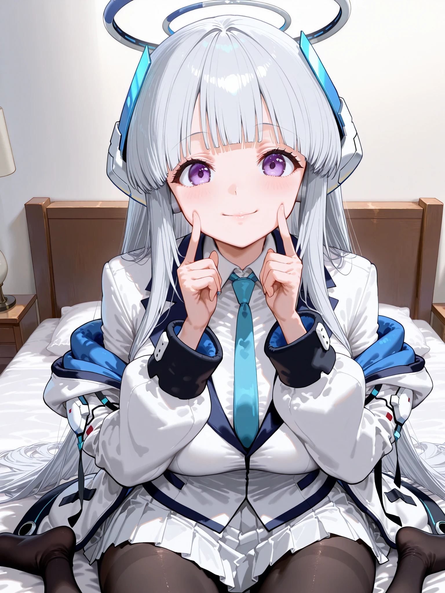 Raw Salt Noah,
score_9, score_8_up , score_7_up , score_6_up , score_5_up ,
(masterpiece, top quality),super detailed,
megami magazine
BREAK
long hair, Headgear, Open the mechanical halo , big breasts, blue necktie, white shirt, Off Shoulder, white jacket,long sleeve, white skirt, pleated skirt, black pantyhose,
Ushio Noah , have purple eyes, gray hair, blunt bangs, long hair, side lock,blue necktie, halo, headphones, long sleeve, Open the mechanical halo , necktie, pantyhose, shirt, skirt, Suit, Double-sided fabric, double sided jacket, uniform, white jacket, white shirt, white skirt, white Suit,
simple background, indoor, Bedroom,Wooden Floor, whitewall,(on bed),
1 girl, nsfw,
(((solo))), (throw),
medium-big breasts,
walliza,
viewers nearby,
Finger Smile,