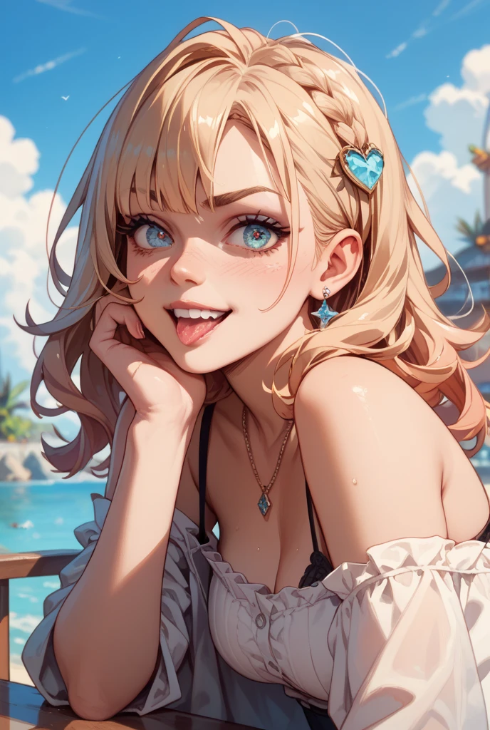 (best quality,highres),(realistic:1.37),(portrait),(studio lighting), ,solo mature woman,curvy, huge breasts, giant ass,straight strawberry blonde hair, dusty blue eyes,full lips, seductive, choker, cheerleader uniform