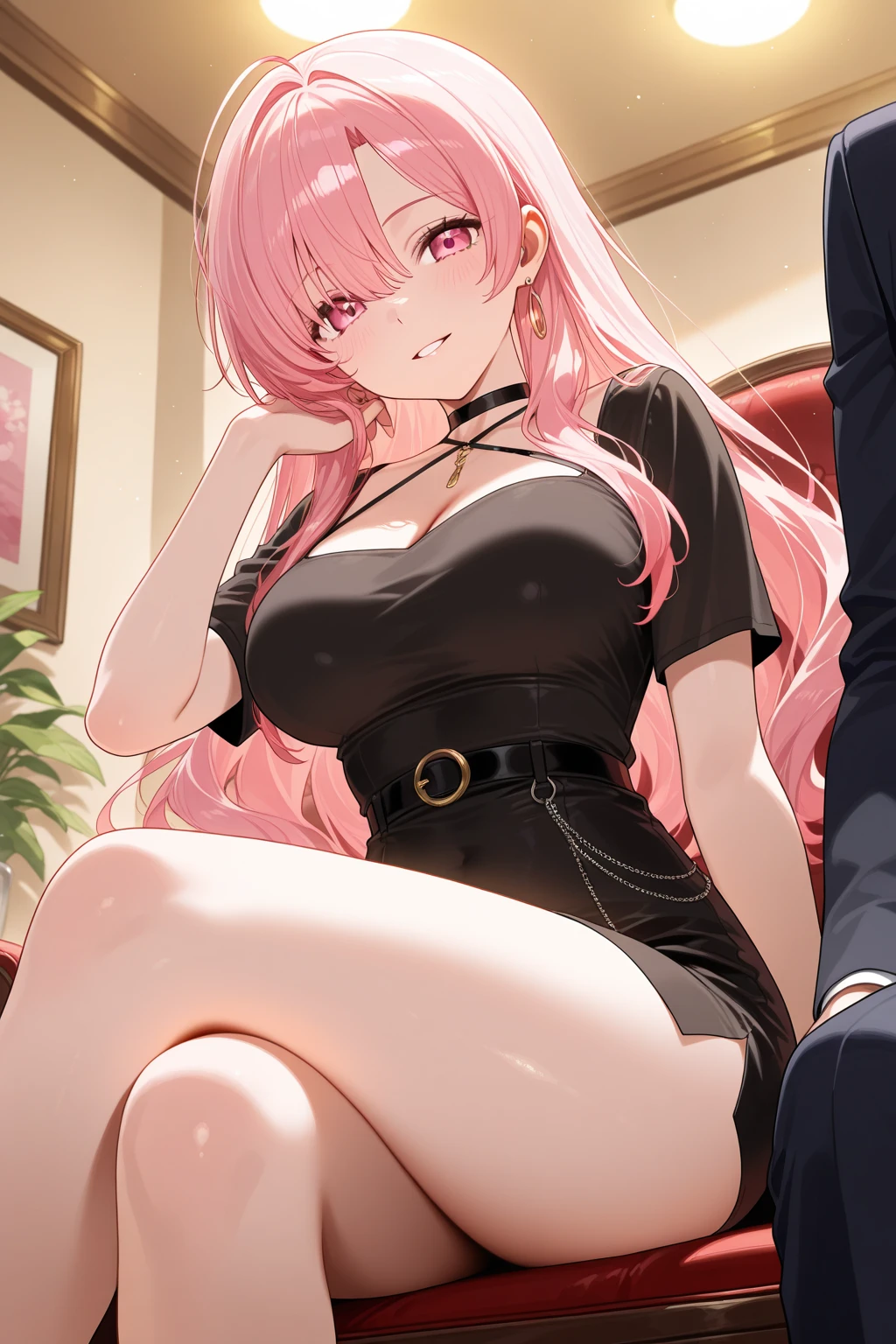 (Night:1.7), Cyberpunk_CityView, Before Window,in front of a wall with a clock,
sitting at attention,sitting on couch,
white shirt,yellow skirt,collarbone, cleavage, puffy_short_sleeves,thighhighs, White legwear, no_bra,
mika jougasaki, hair bow, long hair, pink hair, (yellow eyes:1.5),
1 girl, 20yo,young female,Beautiful Finger,Beautiful long legs,Beautiful body,Beautiful Nose,Beautiful character design, perfect eyes, perfect face,
looking at viewer, (innocent_big_eyes:1.0),(expressionless:1.3),
NSFW,official art,extremely detailed CG unity 8k wallpaper, perfect lighting,Colorful, Bright_Front_face_Lighting,
(masterpiece:1.0),(best_quality:1.0), ultra high res,4K,ultra-detailed,
photography, 8K, HDR, highres, absurdres:1.2, Kodak portra 400, film grain, blurry background, bokeh:1.2, lens flare, (vibrant_color:1.2)
(Beautiful,medium_Breasts:1.4), (beautiful_face:1.5),(narrow_waist),(perfect hands, perfect anatomy),