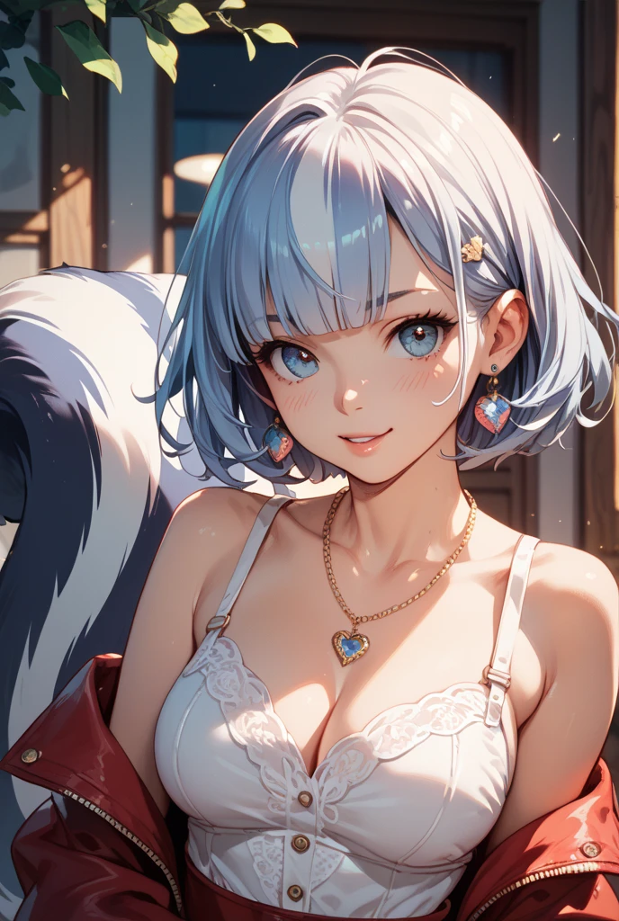 Cinematic footage, full medium closeup, a gorgeous 18-year-old kemonomimi woman soft pale skin, cute and youthful face, well-defined eyebrows, delicate nose, plump and round lips, ultra-detailed,  

photo-realistic, depth of field, cinematic lighting, IMAX camera, HDR, DTM, Full HD, 8k, flared, medium breasts, slim, smile, standing, 8K picture quality, sexy seduction, realistic:1.37 long, flowing:1.1 luscious, plump:1.1 

sparkling sequins:1.1 subtle, 0.9 soft, warm:1.1 best quality,4k,8k,highres,masterpiece:1.2, realistic,photorealistic,photo-realistic:1.37, ultra-detailed:1.1 busty animal ears, beautiful, detailed ears:1.1 best quality, 4k, highres, 

masterpiece:1.2 detailed, piercing eyes:1.1 4k, 8k, highres, masterpiece:1.2 very three-dimensional: 1.2, (3D:0.5,realistic:0.5,photorealistic:0.5), (Sharp focus: 1.5),  (sharp focus:1.2), (beautiful face:1.1), (eye makeup:1.2), (tight body:1.2), ((Masterpiece)), (highest quality))), ( Masterpiece:1.2), (Best Quality:1.3), (8k, best quality, masterpiece:1.2 ((masterpiece, best)), (best illustration),  (high detailed skin:1.2)