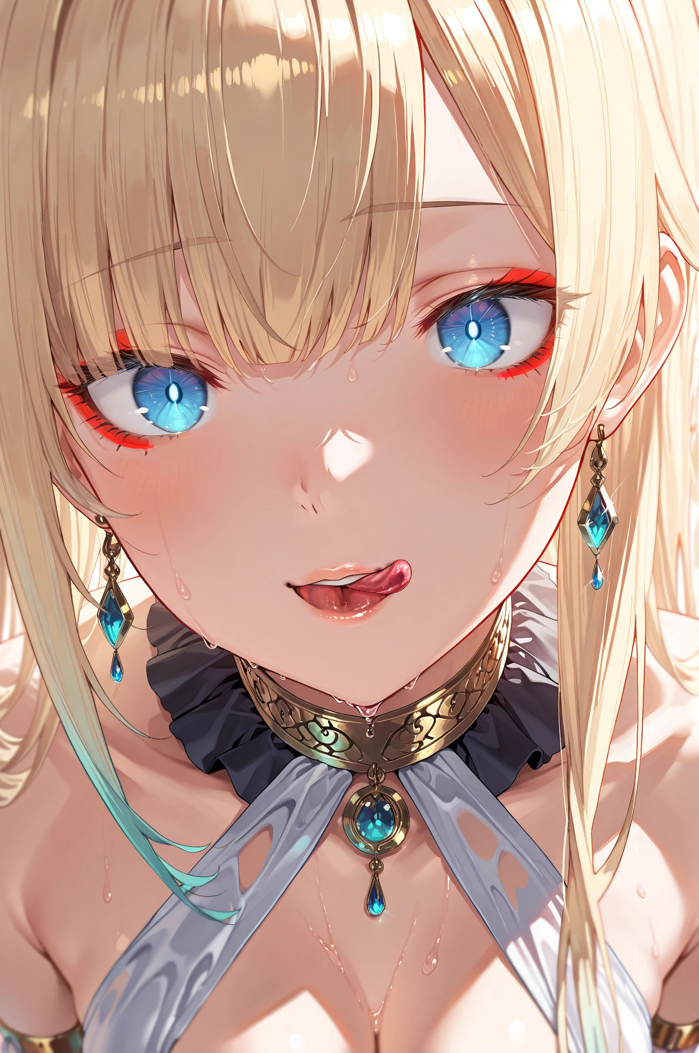 masterpiece, absurdres, best quality, ultra detailed, high Resolution, detailed illustration, bright colour, (extremely beautiful detailed face and eyes, Delicate beautiful face, 1 girl, cute face:1.3), (magenta eyes:1.1), sparkling eyes, big eyes, medium breasts, (perky breasts:1.1), (pointy breasts:1.1), medium hips, glamorous body, white skin, BREAK, long bob cut, (blonde hair:0.8), messy hair, detailed hair, shiny hair, BREAK (Rompers, down blouse:1.3), perfect lighting, (embarrassed:1.3), (ecstasy, vulgarity:1.5), (trembling:0.8), Forest, full body,
