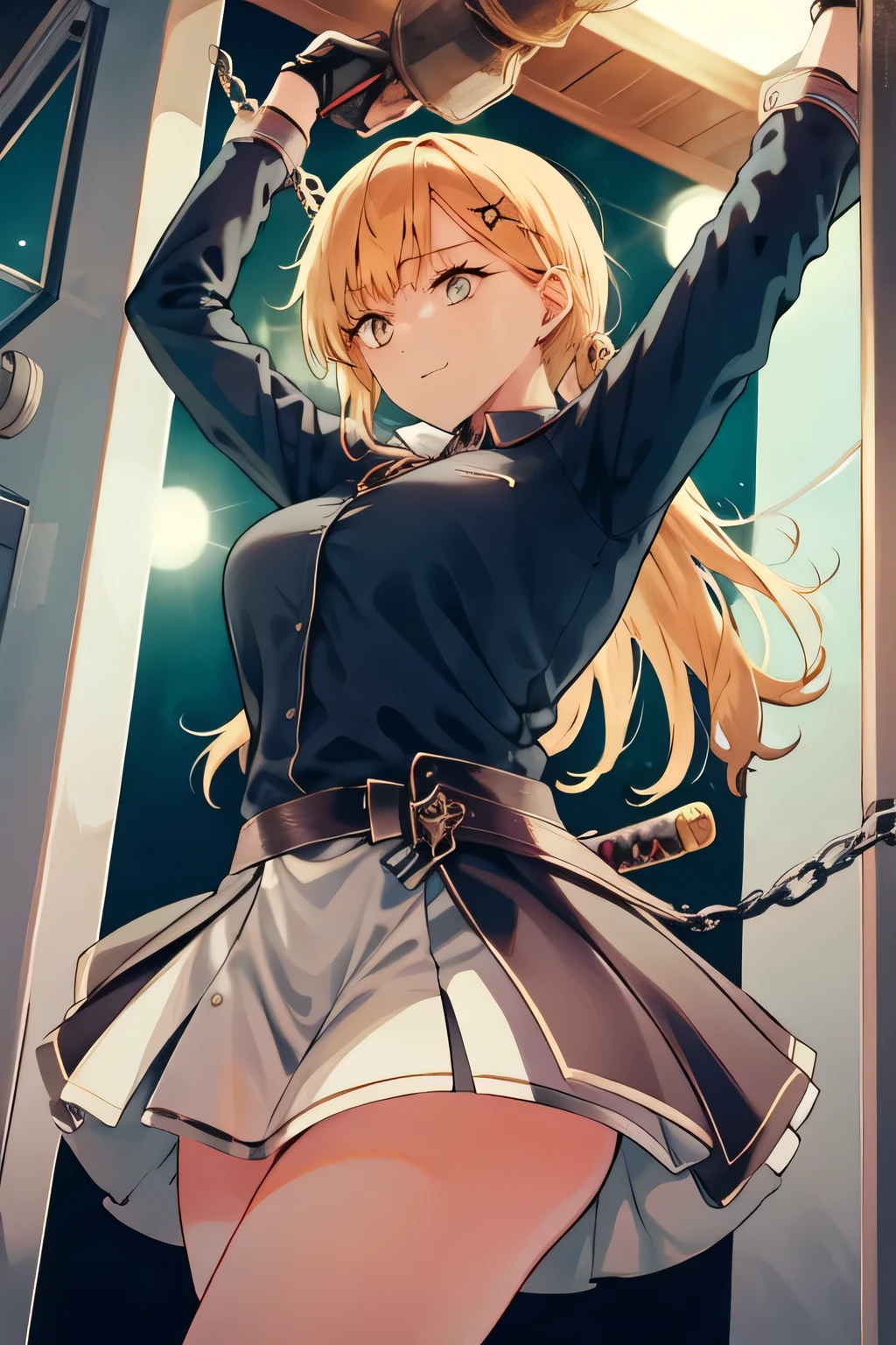 Blond wavy long-haired woman, Smile Yang ,She is standing at her teacher's house?、If possible,,when wearing a high school uniform、Please draw the details of the Japanese sword accurately {X} Please draw the details of the Japanese sword accurately,(((, I'm attending a summer festival、grimace))),,I am alone ,teacher's house with a cane,Can you draw the details of a long sword accurately,A woman fighting with a Japanese sword ,Please draw the details of the Japanese sword accurately {X} Please draw the details of the Japanese sword accurately、sunny day、Outdoors,The enemy is hiding ,(Let's draw a more delicate expression), , big breasts, thin waist , , ,Can you draw the details of a long sword accurately,The pattern on the Japanese sword is about 30cm long,The length of the Japanese sword is about 1 cmm,view from below,Please draw the details of the Japanese sword accurately,Great thighs in light clothing ,beautiful legs,I'm in trouble when touched,big breasts,standing with legs wide open,Dark Basement,depicting a scene where she suddenly gets trapped in a dark cave?,depicting details of her high school uniform, His arms are chained 、I'm in trouble,There are lots of octopuses,長いヘビの頭のようなdepicting details of her high school uniformを描くことができますか,dark background,