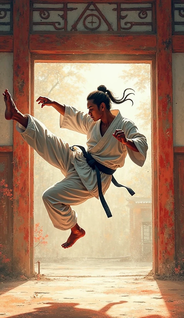 Wushu painting poses without seeing the face