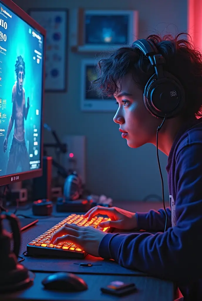 A French boy plays cs go speaking Russian curly with light skin