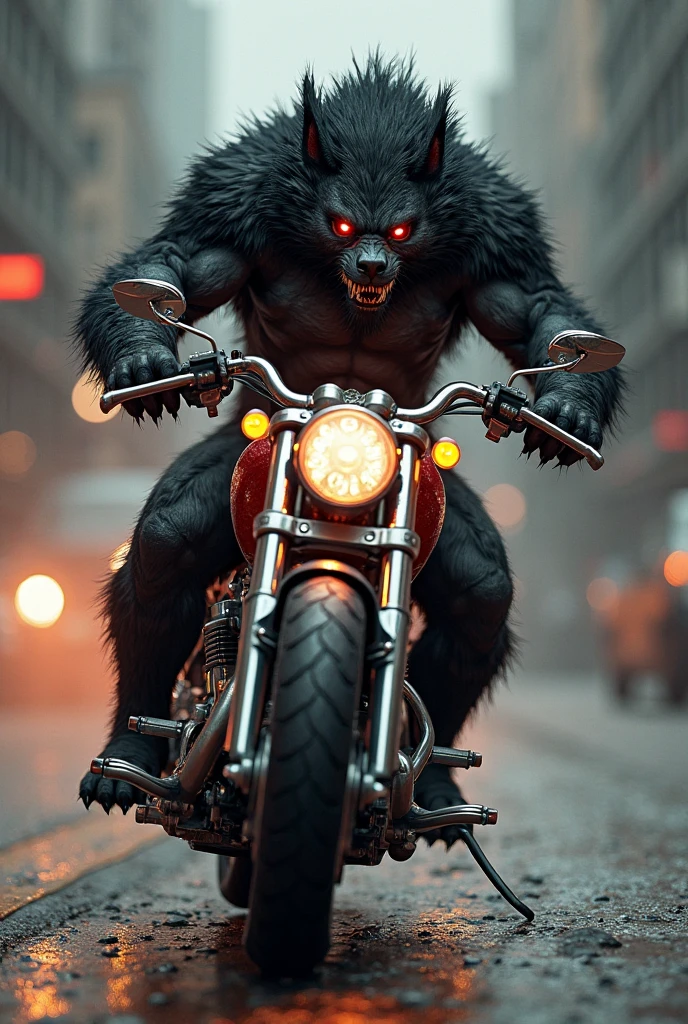 Create a biker werewolf, on a chopper style motorcycle