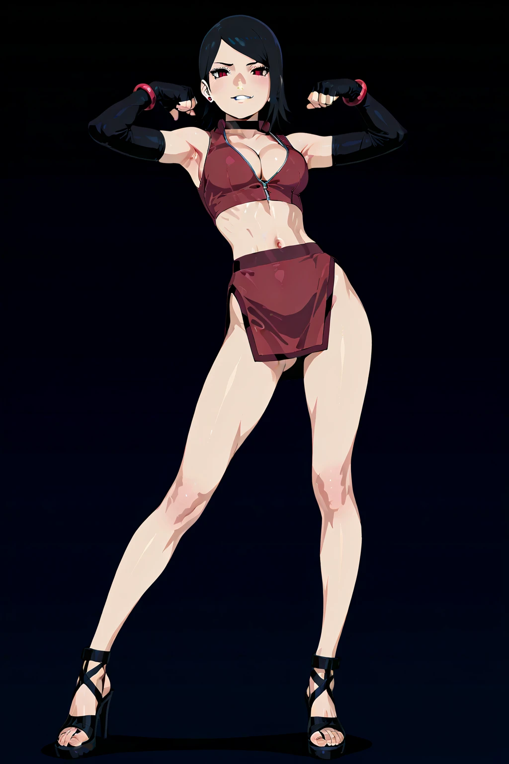 Full body, masterpiece, female drow elf purple skin standing pose (yellow tiger bikini), red cape, red bikini, long white hair, strong body, abs, Ultra Quality, Shiny Skin, Atmospheric, 8K, Cinematic, ((streaked hair, simple background, round eyewear, nd)), bracelet, sunglasses