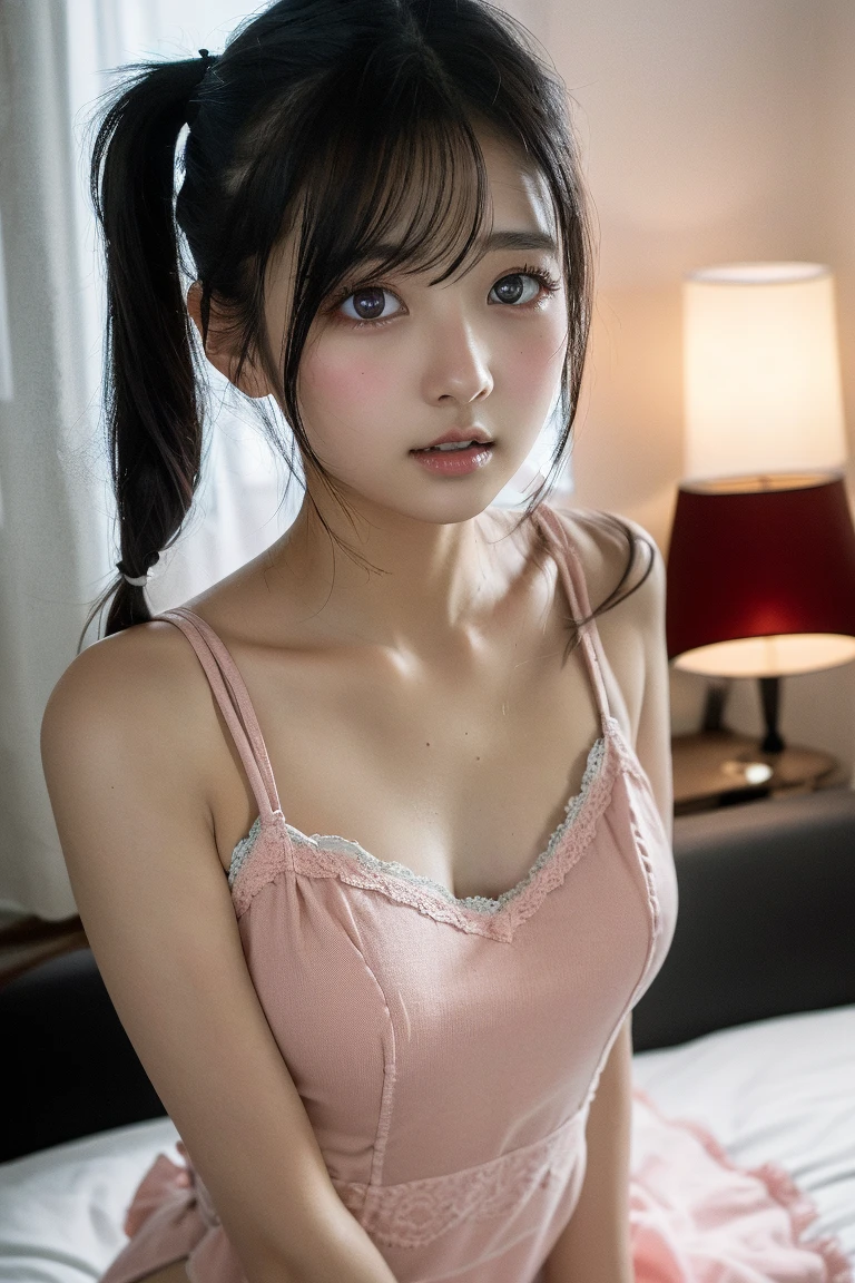 masterpiece, Highest quality, Very detailed, To the camera, 複雑に詳細なVery detailed, practical, distinct features, Very detailed, Clear focus, Perfect Face, Perfect Face, Perfect eyes with perfect symmetry, Perfect Plump Lips, Flexible female form, movie, Very detailed, hyper practical, masterpiece, atmosphere, High resolution, Energetic, Tolerate expressions of happiness, Straight bangs, blue eyes,Expression of sexual arousal、(((,Lean forward))),((Shotgun)),14 years old,Pink Panties, (Flat Chest),star、Supermodel、Perfect build、Muchimuchi、girl、Knee socks、Beautiful legs、A kind smile、seen by girls、Innocent face、Japanese Lolita