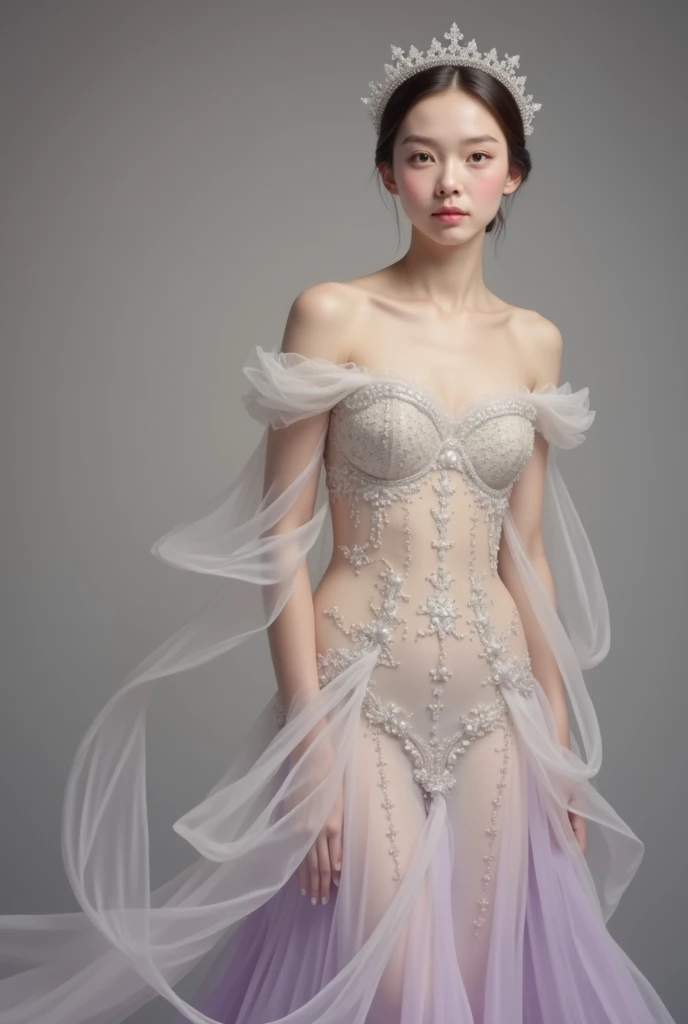 Arav woman with sword and dress, fantasy costumes, Fantasy style costumes, fantasy costumes, Dreamy long exquisite dress, Translucent Dress, warrior dress, Very beautiful elf top model, wearing fantasy costumes, style of luis royo, voile dress, futuristic and ethereal, Inspired by Luis Royo, Dreamy dress, in style of luis royo