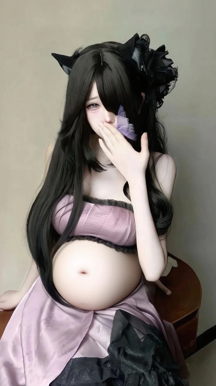 medicine、medical care、Dimly lit white ruins, life-size semi-long stuffed beautiful black-haired semi-long girl, naked as she was born, spreading her legs and giving birth.
