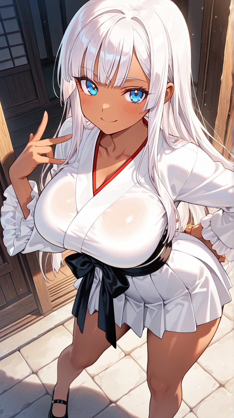 white messy hair、Unkempt bangs、messy ponytail、jade eyes、Black Hakama、wearing a haori over a hakama、put a sword on one's waist、beautiful breasts、NSFW