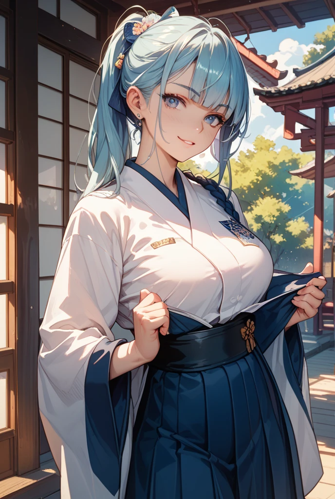 Girl1,cowboy shot,round face,blue eyes,white hair,double bun hairstyle,(Traditional hanbok costume for women),highly detailed, 8k