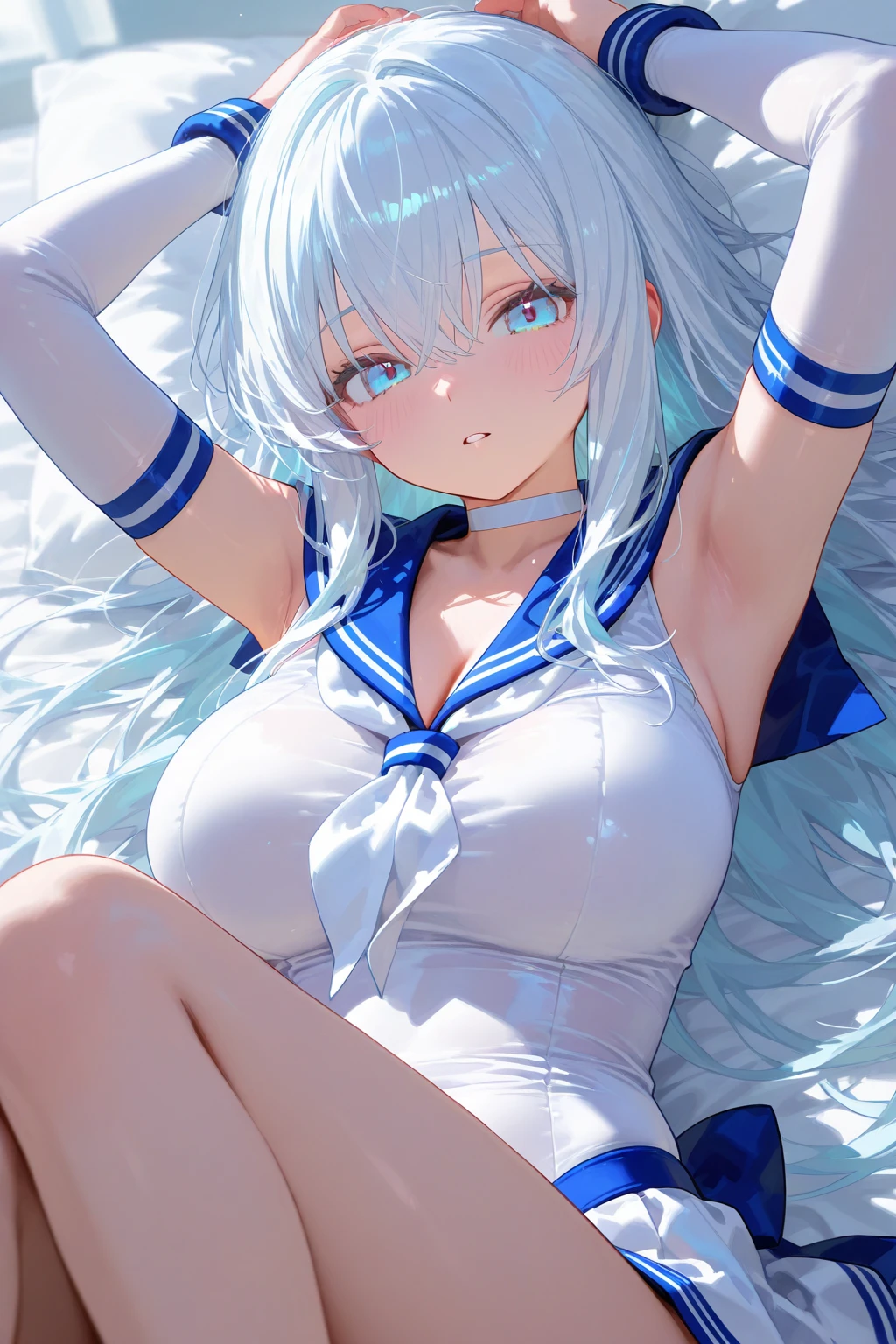 Light blue Long Hair On top of that Magical girl Sailor leotard beautiful girl thin Embarrassing blush erotic Sexual action