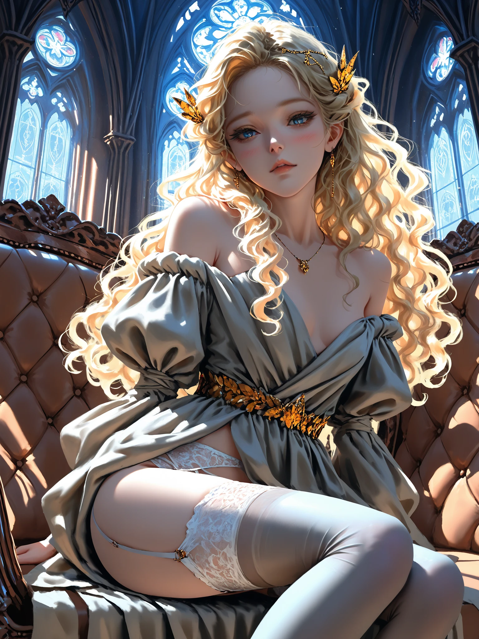 Top quality, masterpiece, 1 girl, beautiful face, (photo accuracy: 1.3), local illumination, (high definition skin: 1.2), 8k ultra high definition, multi-single computer, high quality, high definition, 8k,32k, white hair maximum length :1.8,HD:1.8, Landscape, steampunk, Best proportional four fingers and one thumb, (Density: 1.3), Dazzlingly beautiful 1 girl, Wearing an ultra-short sheer organza dress with a deep neckline and a sexy neckline, Medium bust, Short sleeve, high-definition: 1.9, stilettos are white, with gold patterns, high-definition: 1.9. --auto --s2