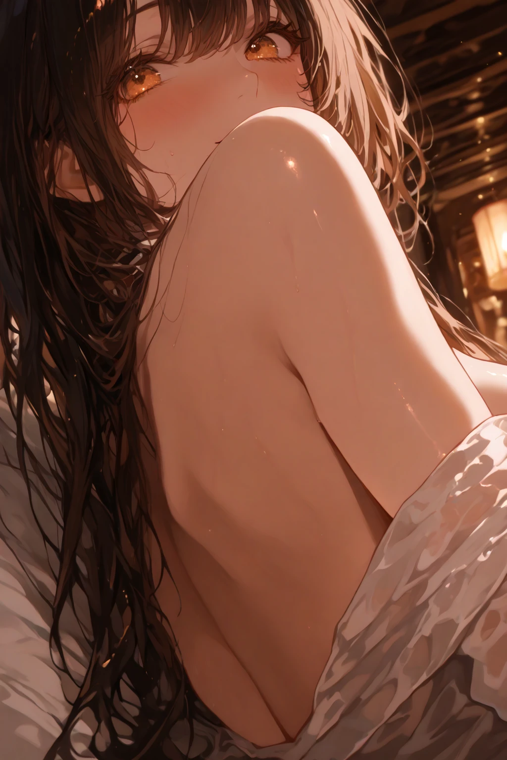 1lady standing, /(oversized sweater/) v-neck, mature female, /(brown hair/) bangs, blush, (masterpiece best quality:1.2) delicate illustration ultra-detailed, pantyhose BREAK /(modern house living room/) indoors, (((looking back))), (((sexy))), (((petite)))