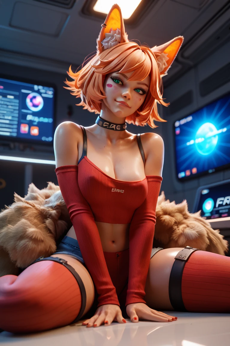 (high resolution, full body, soft skin:1.2, orange short hair),(best illustration,masterpiece:1.2),ultra-detailed,[(cat ears , orange inside:1.2, orange eyes),vivid colors,sharp focus,portrait,studio lighting,bokeh, wearing a 2 piece zebra bikini, midnight beach background, spotlight in background, lying on the floor, back view
