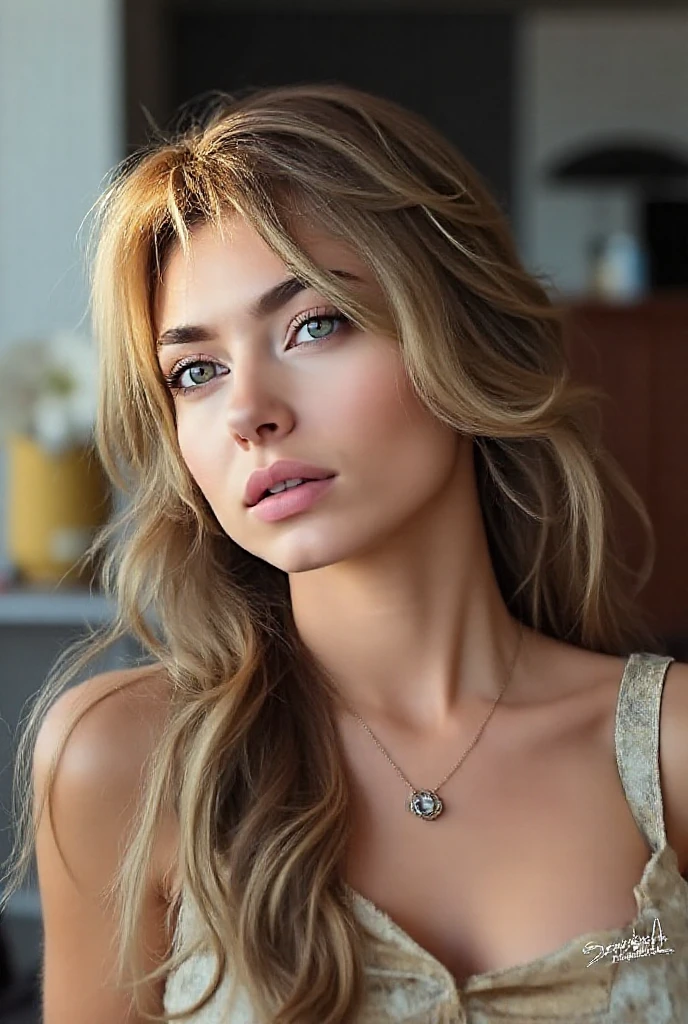 photo of one Vera Brezhneva, modelshoot style, (looking at viewer:1.2), (detailed pupils:1.3), (natural light), (seductive), [: (film grain, 25mm, f/1,2, DoF, bokeh, beautiful face, ultra detailed skin, fake breast, nipples turned up, skin pores, vellus hair, muscle tone and definition, fabric stitching, fabric texture, wood grain, stone texture, well defined pupils, prominent limbal ring, high contrast eyes, finely detailed features:0.7):0.7] <lora:Brezhneva:0.8>
