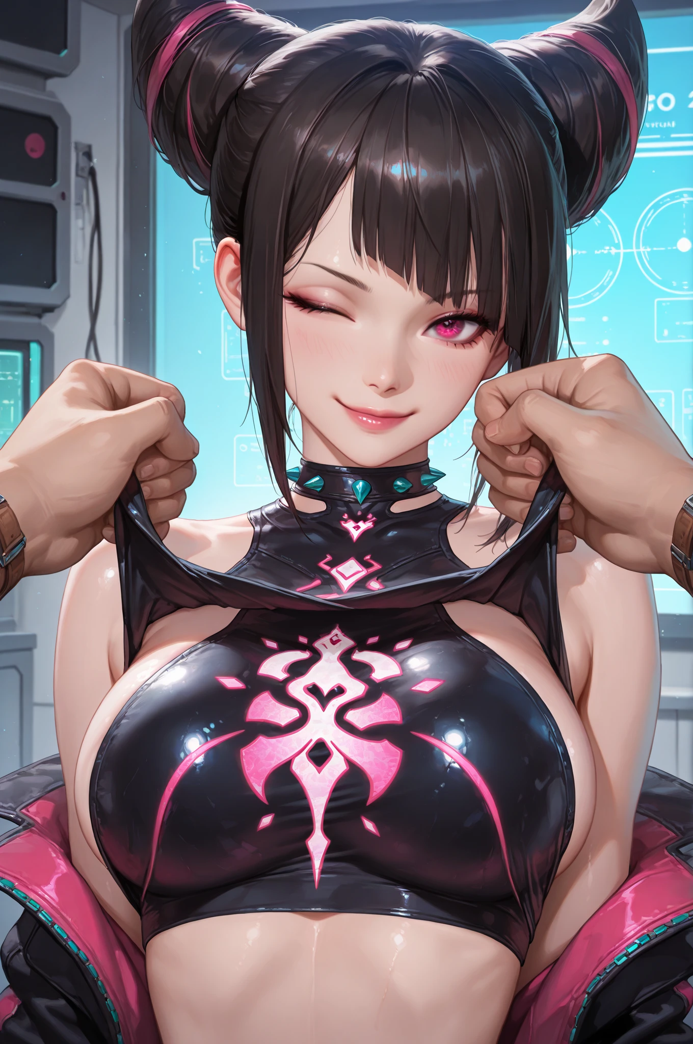 Detailed cyberpunk background: 1.1) Underground street style background, (clothes wet with water) (completely transparent plastic top) (red suspender stockings, red stockings, high-gloss stockings) fleshy thighs tightened by red high-gloss suspender stockings, huge sagging breasts. (open neckline, transparent high-forked low-neckline cheongsam, revealing red high-gloss X-shaped bra under transparent tulle), outermost transparent gauze on body, painting, (best quality, 4k, Masterpiece: 1.4), Beautiful Woman, Surreal, 1 Girl, ((Facing the viewer, stroking the side of your chest with both hands)), (Sagging huge breasts, charming body: 1.8), Sit-ups: 1.1, Brunette : 1.8, (wet rain, wet body: 1.7), ultra-detailed face, detailed lips, detailed eyes, double eyelids, sexy low-necked dress, open neckline, hanging breasts, side pose, visible curves, pool party, poolside, transparent clothes, Muscle-turning legs