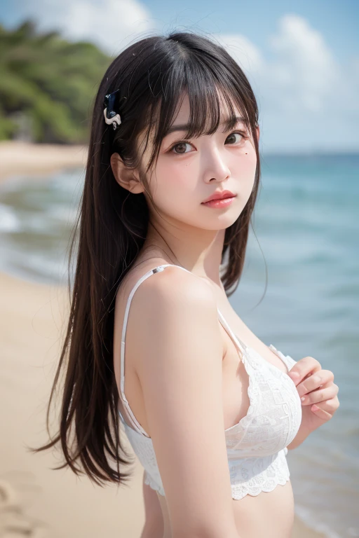 ????????????, whole body, Ocean, Summer day, Cinematic Light, Beautiful woman, 1 girl, 14 years old, alone, Long Hair, Watching the audience, Bare shoulders, Brown eyes, whole body, Realistic, sexyな, Highest quality, sexy, Naughty笑顔, NSFW、Full nudity, Nipples, Butt, take off your clothes,????、No pubic hair、cute,Beautiful breasts,whole body、Cowgirl、Watching the audience、Completely ?????、Nipples、Expose、Shaved、????????????、??????????、Naughty、???、Despicable、一人???、Public indecency, (Improve the beauty of skin texture:1.1)、Expose、Shaved、????????????、????、Drooling、Moisturized skin, Glowing Skin、NSFW、Beautiful breastasturbation、whole body