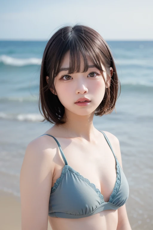Korean Idol、Half Korean and half French、Small face、Big eyes、beautiful girl、Swimsuit、bikini、Beach