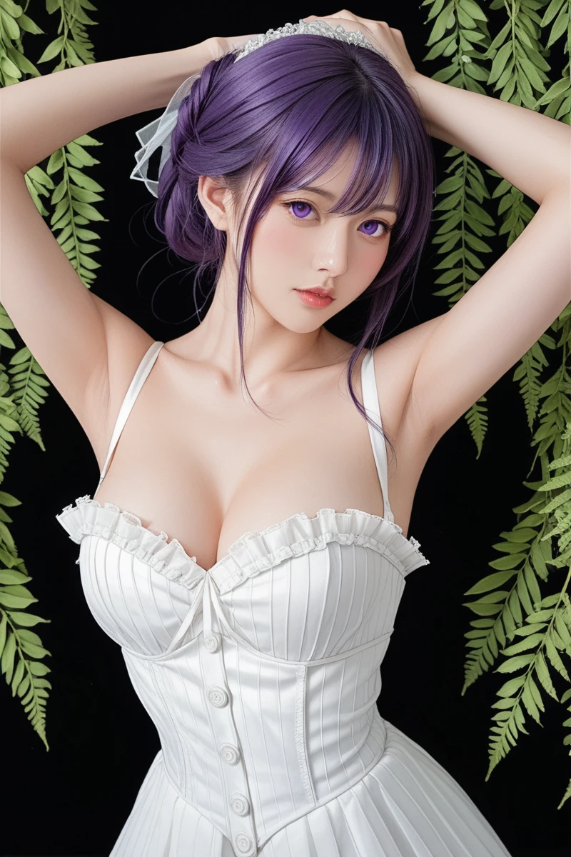 Ultra-realistic 8K CG,masterpiece,((Highly detailed background, Delicate pattern, Intricate details)),mini skirt、beautiful 、White panties are visible in the Iaido pose.、front、beautiful thighs、Highest quality,very detailed face,とてもbeautiful目 and face,とてもbeautiful目,Kocho Shinobu,Colorful Hair,No bangs,Hair Intake,Purple eyes,amount,,belt,(garden:1.2),Purple Flower,a bit,cloudy null,sunlight,Tyndall effect,slope_null,face,Gorgeous null,West Saver,Attractive posture,