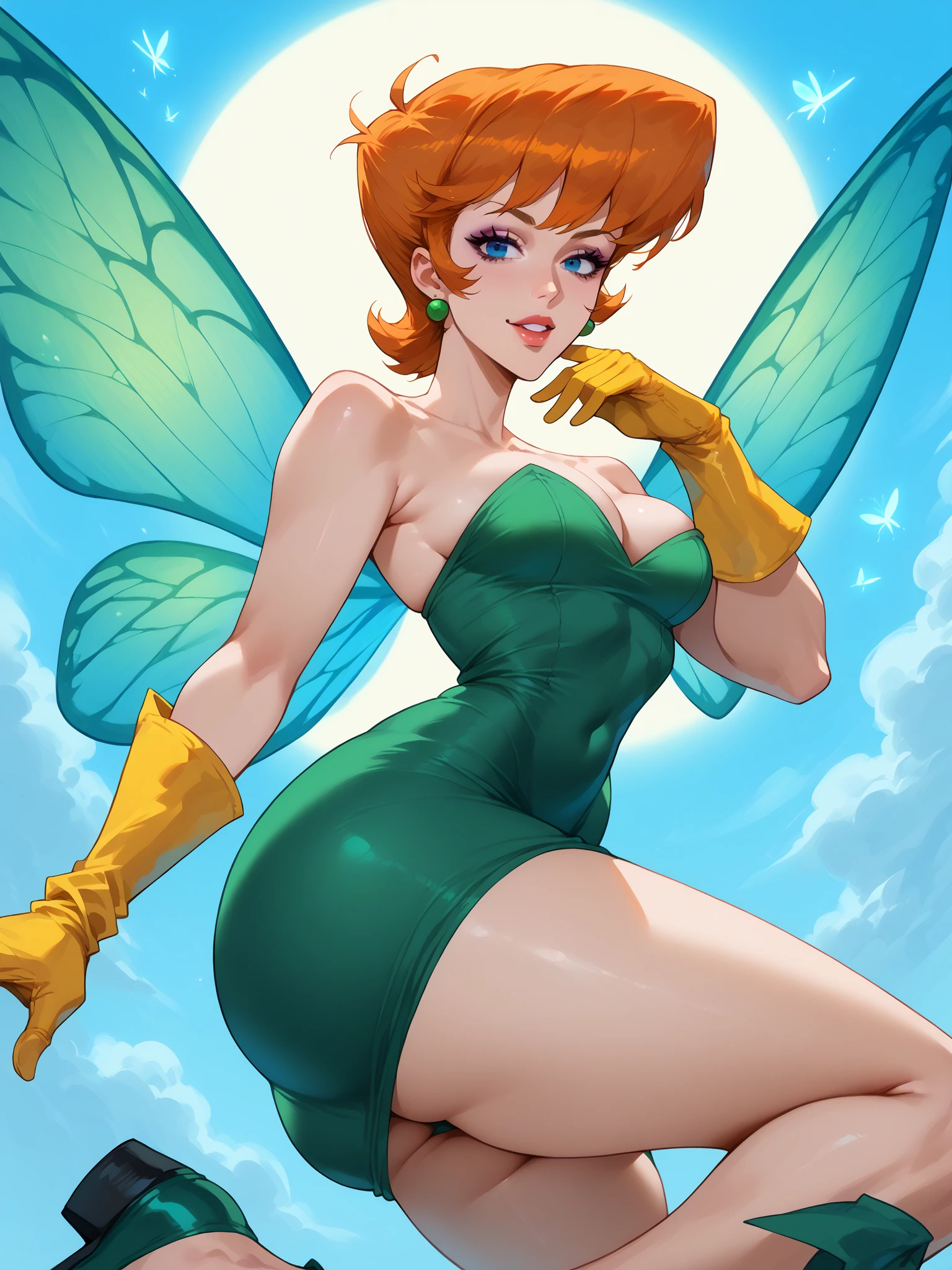 (TinkerWaifu:1), smile, pose on all fours, cute, looking at the viewer, thick thighs, single bun, short hair, (strapless green dress:1), (fairy wings), (focus on breasts:1.2), (realistic: 1.2), (realism), (masterpiece: 1.2), (best quality), (ultra detailed), (8k, 4k, complex),(full body photo: 1),(cowboy photo:1.2), (85mm), light particles, lighting, (highly detailed:1.2), (detailed face:1.2), (gradients), nsfw, colorful,(detailed eyes:1.2), (detailed landscape, inside a glass jar :1.2),(detailed background),detailed landscape, (dynamic angle:1.2), (dynamic posture:1.2), (rule of terceira_compositing:1.3), (line of action:1.2), general plan, daylight, soil, , huge breasts, big boobs, big tits, big breasts, sexy pose,