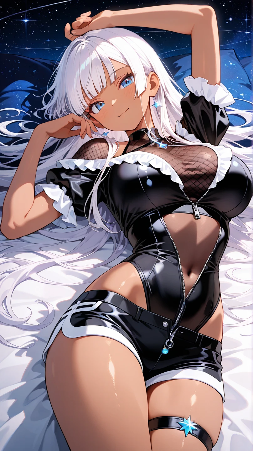 Sankta. lucky (Luxury wheels) (azur lane), 1 girl, hair adornments, 耳Nipple Ring, choker necklace, sportrait, silvercleavage dress, Clothing that exposes, view the viewer, Alone