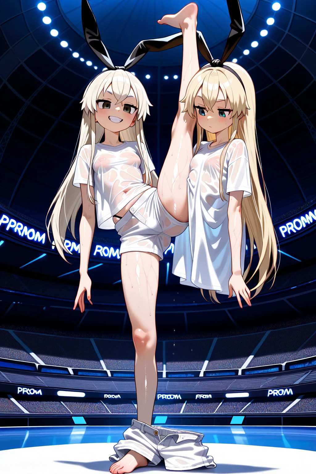 (((Best quality, 8k, Masterpiece: 1.3)), ((best quality)), ((masterpiece)), (detailed), Angel Girl、Silver Hair、Angel Halo、Angel Wings、Light effects、Sportswear、Tank top、Raise your hands and run with a smile、Sprinting、Training Gym