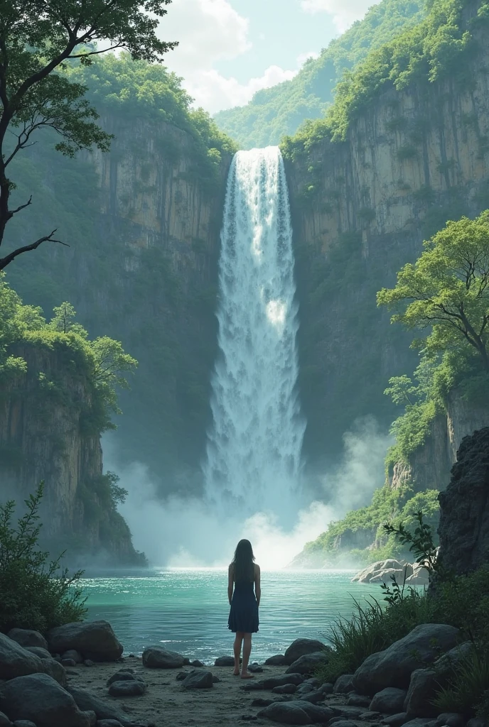 Highest quality,(masterpiece:1.2),Ultra-high resolution,Raw color photography,8K,Vast landscape photography,Realistic photos,Elaborate photos,Woman living on a forest planet,,(From the back:1.5),(From below:1.2,Woman standing on a forest planet,A vast forest spreads out before your eyes,A city built in the forest,The sky is a vast universe,blue sky),Written boundary depth,Wide Light,Low contrast,Backlight,Sharp focus,Vibrant colors,Dynamic configuration