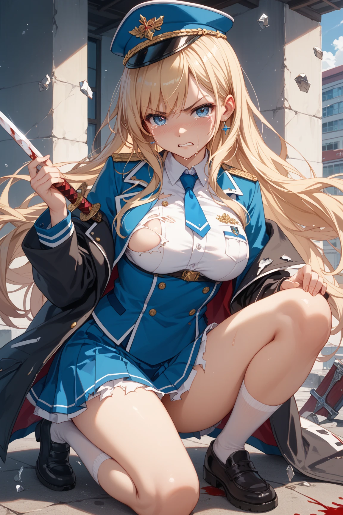 best quality,1girl,((big breasts:1.3)),((orgasm,blush,sweat,steam:1.1)), onna_shinkan, long hair, hat, long sleeves, dress, white headwear, thighhighs, very long hair, thigh boots, wide sleeves, white thighhighs, hair between eyes,((lift skirt,upskirt,white panties,lace panties)),pussy juice,walking