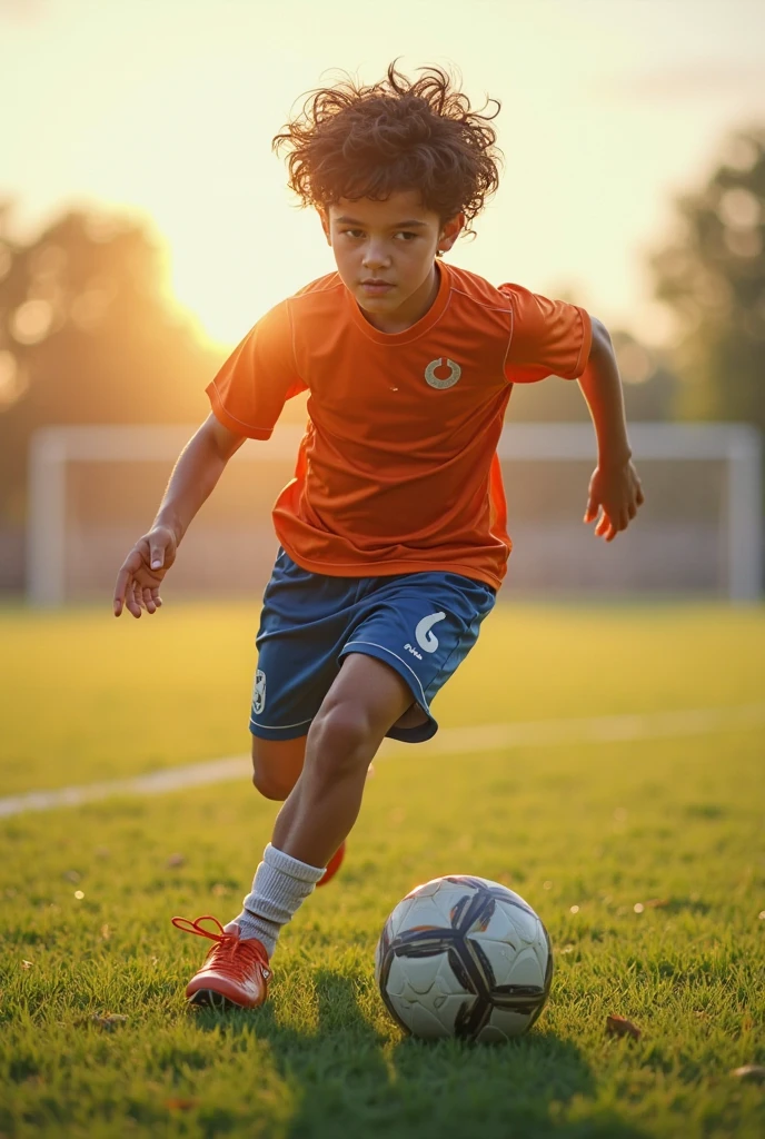 3yrs old African kid carrying football wearing a  royal blue shot and top
