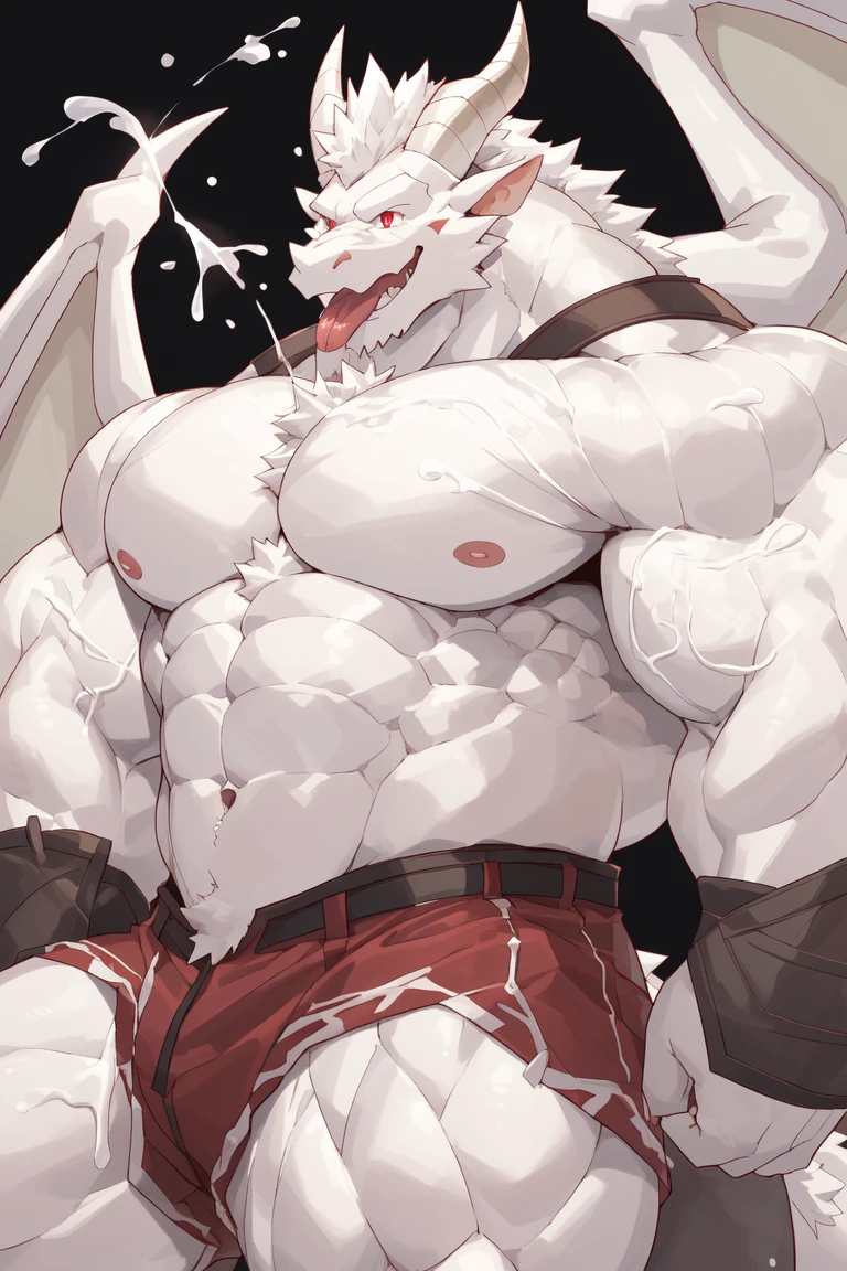 (sfw:1.5), male focus, Handsome 1boy, solitary，protrait photo，single, (White nails, 白色的Dragon Claw, White feet, White feet底板:1.4), Long white hair, (白色的Dragon Wing, dragon wings:1.5), White skin, (White dragon tail:1.3), White Teeth, Delicate teeth, Perfect Teeth, (White dragon horn, White horn, Delicate corners, Delicate corners:1.2), (Perfect grey eyes:1.4), (White body, White scales, White ears:1.3), 
Western Dragon, dragon, dragon boy, dragon body, feet, (big eyes, large eyes:1.4), Dragon Scale, (Dragon Wing:1.4), Dragon's foot, Dragon Claw, (Chubby, The body is huge, Larger face:1.3), Human feet, (Four toes:1.4), 
(古希腊White robe, White cloth wrapped around the crotch, White robe:1.4), (Naked:1.4), 
(full body:1.2), Front view, (Adulthood, Mature men:1.5), (Strong body, muscle,Strong male, muscle男, Bare chest muscles:1.3), Red nipples, (Abdominal muscles:1.4), belly button, (Bare legs, Strong and strong legs, Strong legs, Thick arms:1.3), (Lying down, Lying in bed:1.3), (Looking at the audience, Focus, Eyes gaze:1.1), enjoy, (happy, happiness,  Open mouth and laugh:1.4), (sleep:1.3), (Reaching out to the audience:1.3), 
full background, (bedroom, indoor, White bed, White sheets, sparkling:1.3), (lens ,Shattered mirror, 空中散落的lens, 四处飞散的lens:1.1),
Mysterious and romantic atmosphere, Caustic lines(refraction, polarization)Perfect anatomical structure, absurd, Detailed background, (Delicate eyes:1.3),Printing style。((artist:Takemoto Arashi))