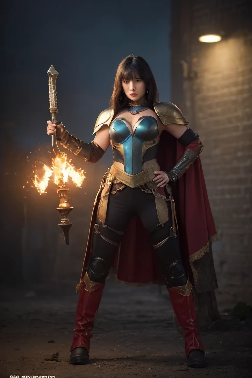A beautiful woman in warrior armor, with a flame of fire in her hand, background with an explosion, photographed with a canon 5d, ultra realistic, precise hands, perfect skin, realistic photo, ultra sharp, ultra focus, UHD, 8k.