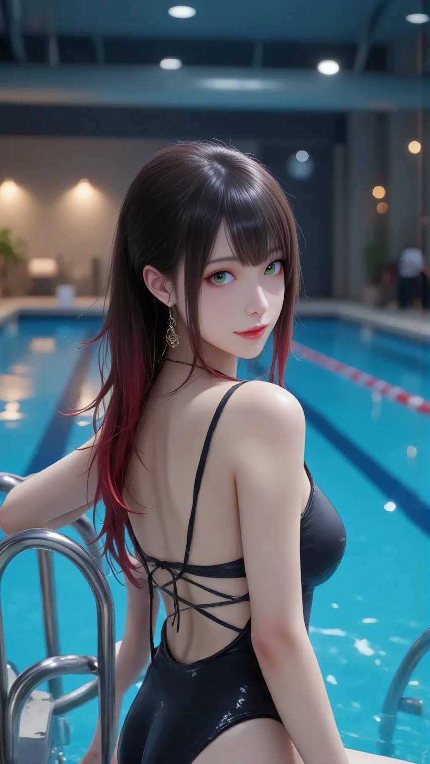 cute girl, Jacuzzi, pantyhose, high socks, cleavage, big ass, red hair, long hair, makeup, detailed face