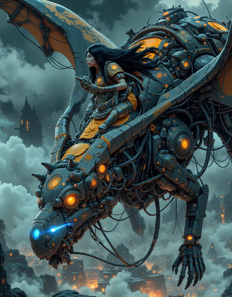a (mechcd, shiny:1.2, glowing:1.2, metal:1.2, mechanical parts, cyberpunk, black theme:1.3) chinese dragon, eastern dragon, flying, (solo:1.2), <lora:mechcd-000007:0.8>, no humans, high quality, masterpiece, realistic, photorealistic, (outdoors, full body, science fiction, at night, dim light, raining),