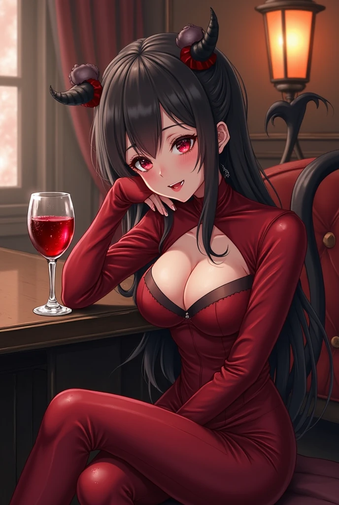 1girl, beautiful, vampire goddess, brunette very long hair, red eyes, sexy body and big breast, wearing a sexy red dress, ultrasharp, looking at the viewer, ((best quality)), ((masterpiece)), (detailed), perfect face,